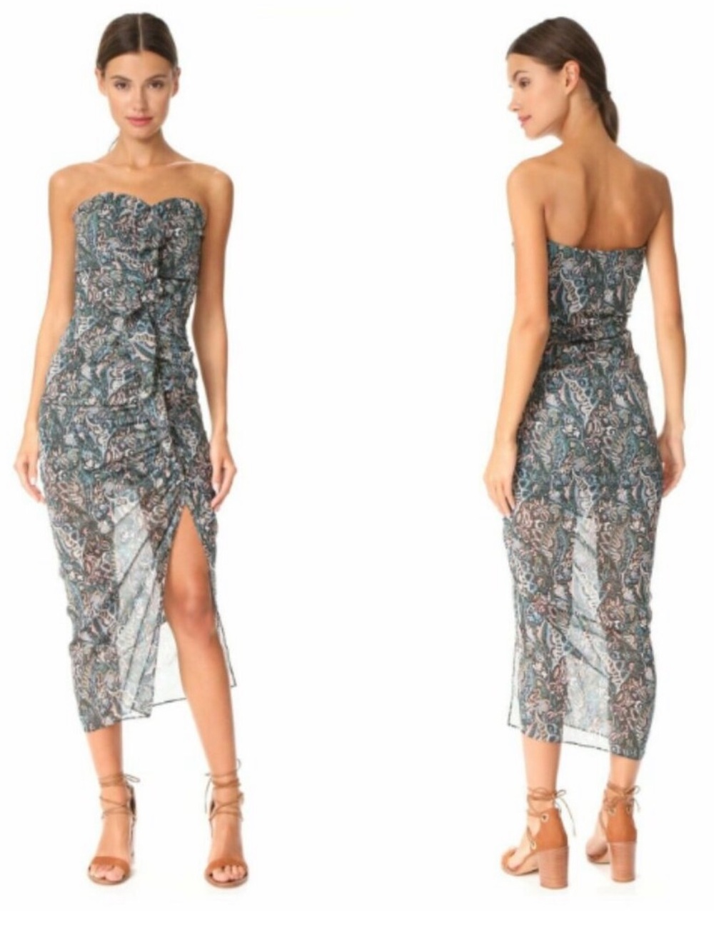 Veronica Beard Strapless Paisley Midi Dress in Teal and Cream size 6 new